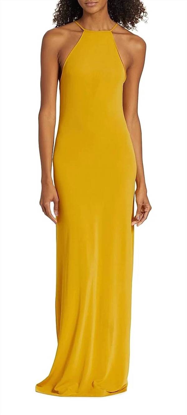NEW NILI LOTAN lucette halter dress in mustard